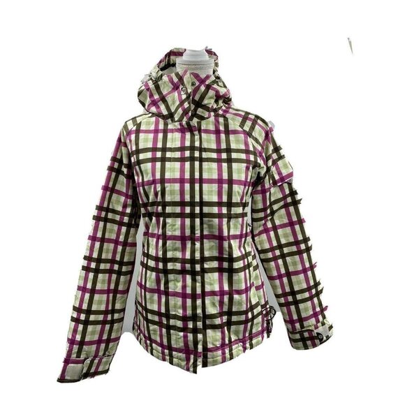ROXY Plaid Ski Snow Snowboarding Hooded Jacket Coat XS Zip Pockets Insulated - Picture 5 of 12